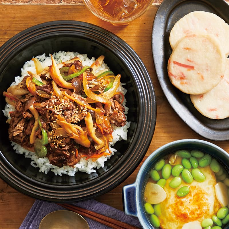 牛肉と4種具材の開花丼