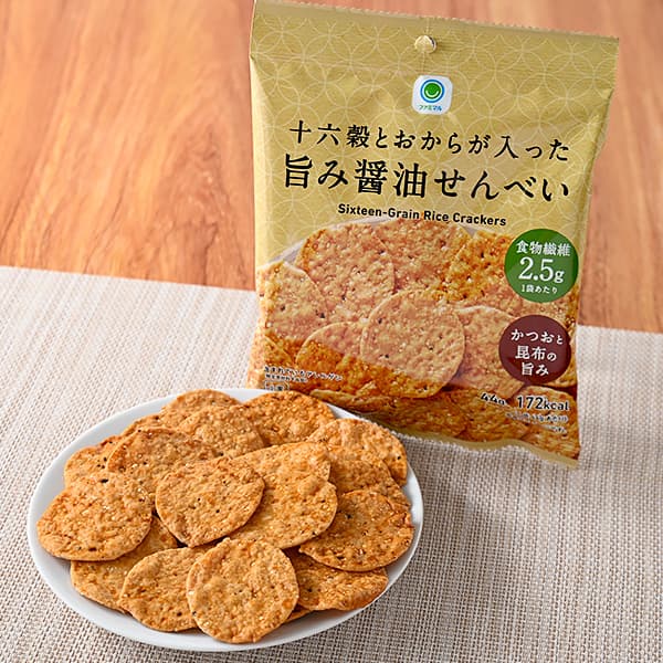 十六穀とおからが入った旨み醤油せんべい